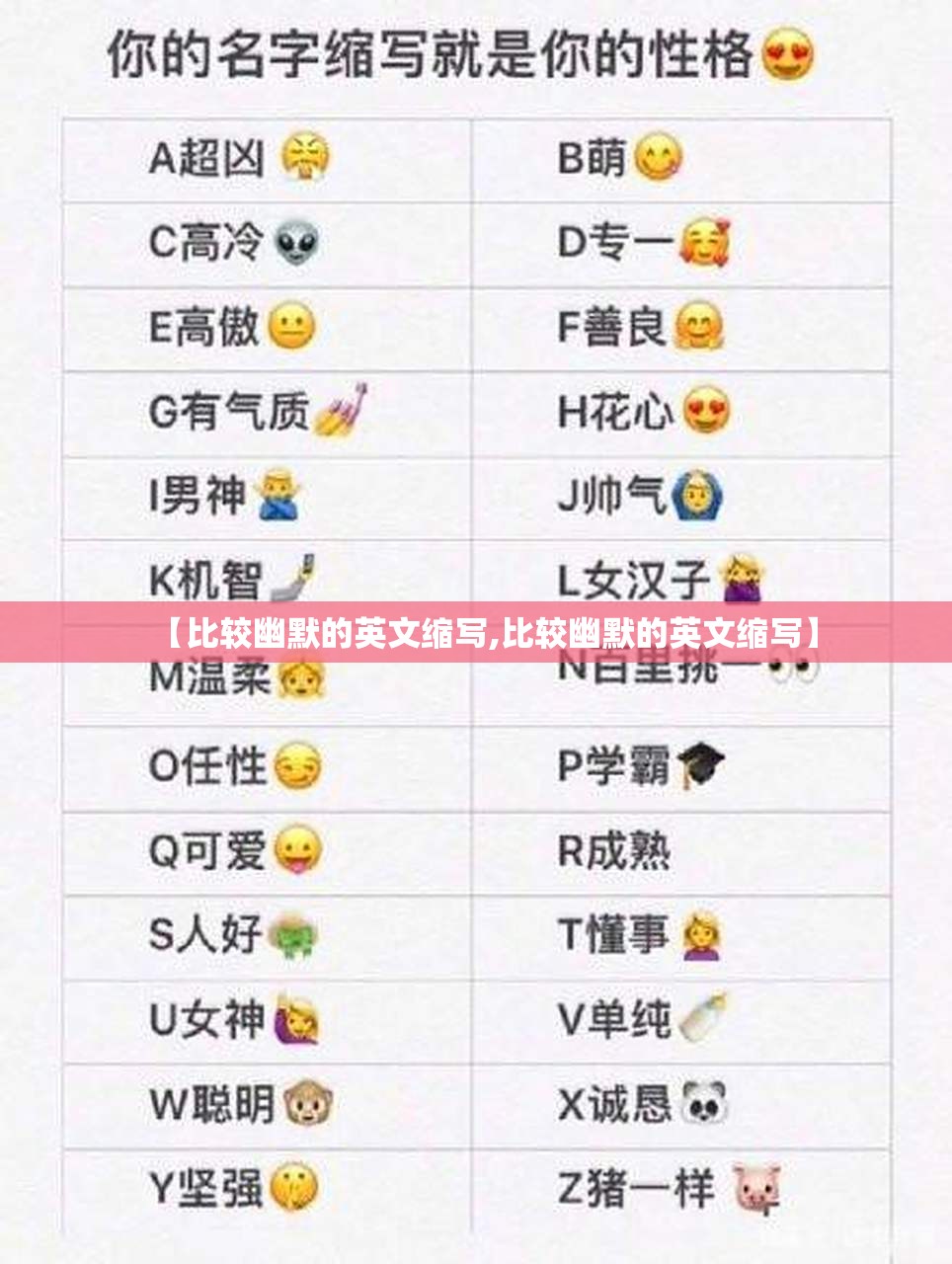 【比较幽默的英文缩写,比较幽默的英文缩写】