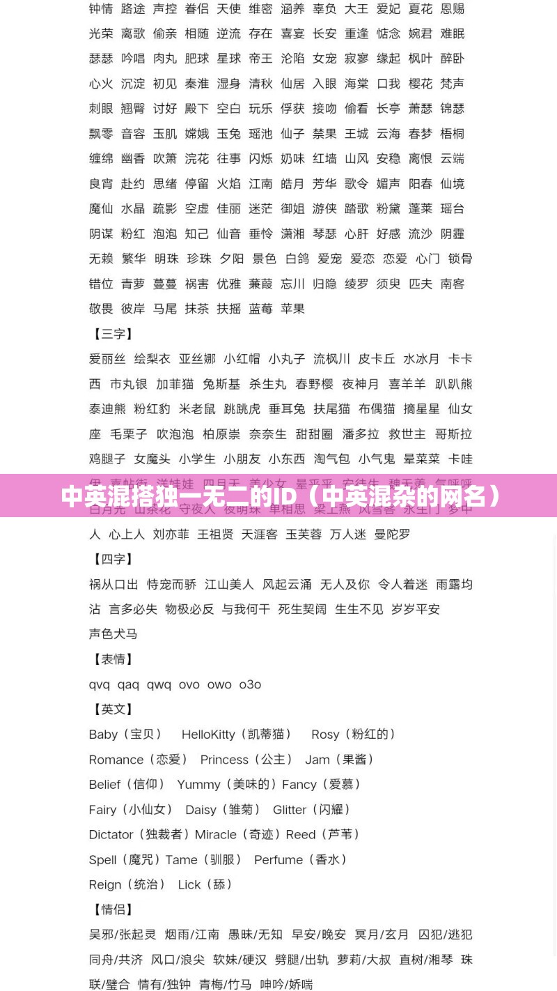 中英混搭独一无二的ID（中英混杂的网名）