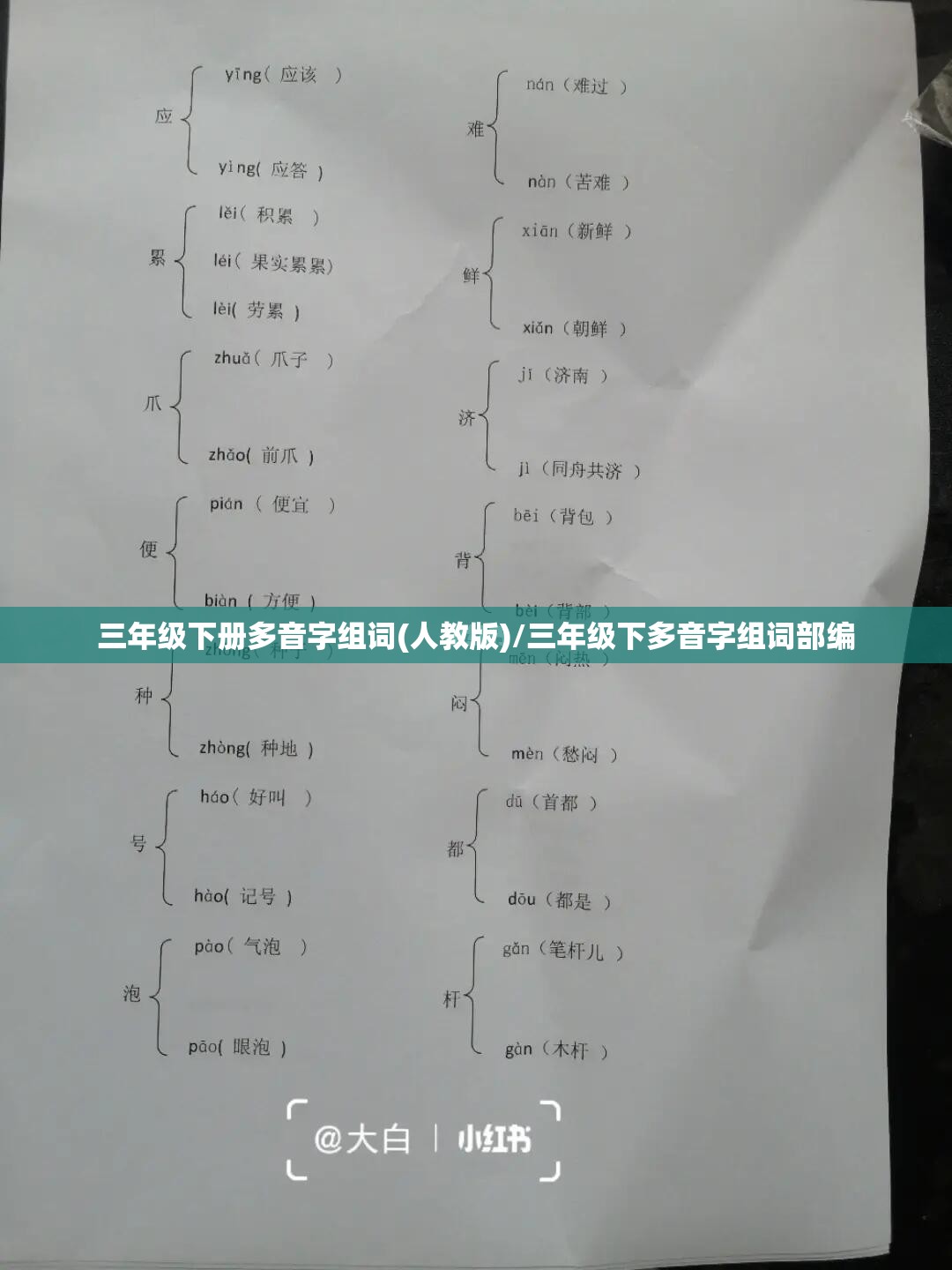 三年级下册多音字组词(人教版)/三年级下多音字组词部编