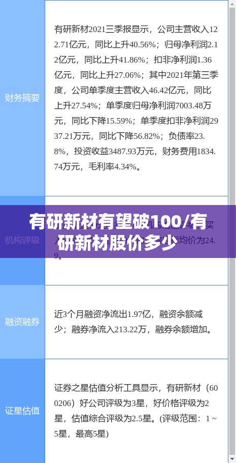 有研新材有望破100/有研新材股价多少