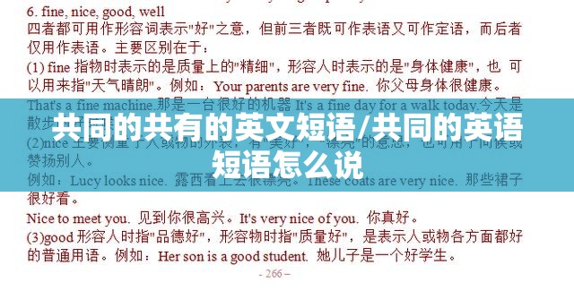 共同的共有的英文短语/共同的英语短语怎么说