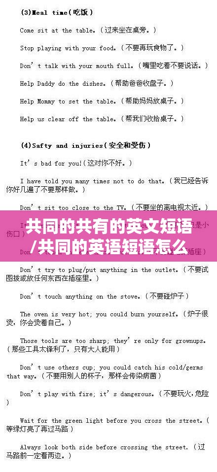 共同的共有的英文短语/共同的英语短语怎么说