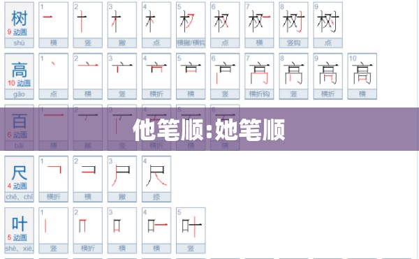 他笔顺:她笔顺