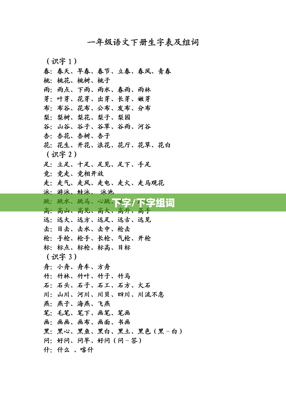 下字/下字组词