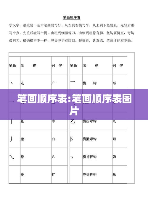 笔画顺序表:笔画顺序表图片