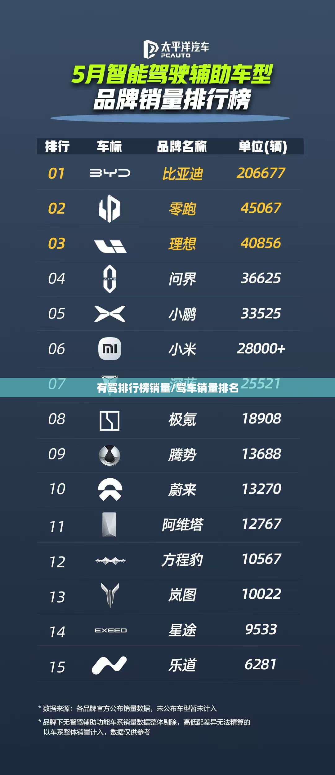 有驾排行榜销量/驾车销量排名