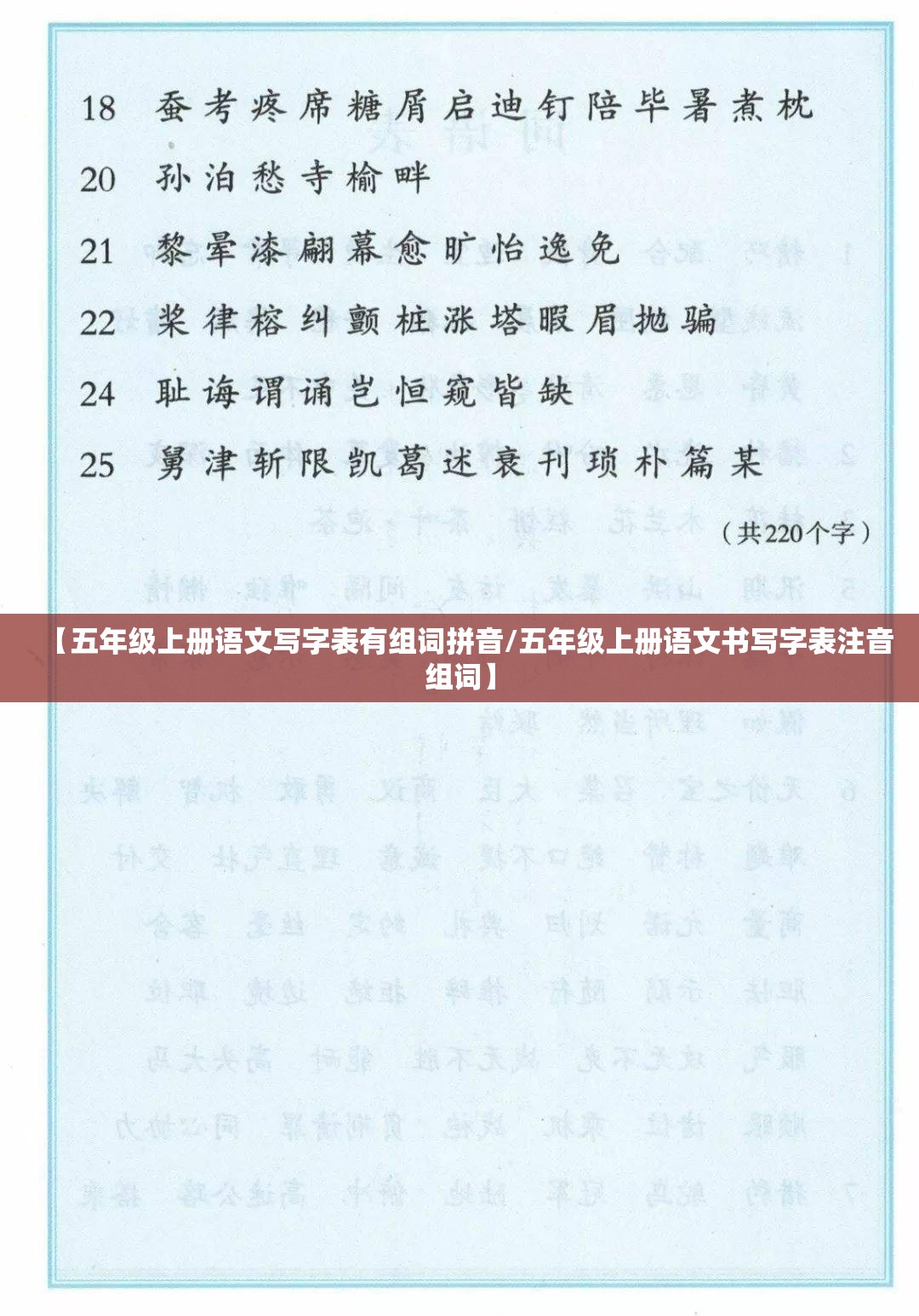 【五年级上册语文写字表有组词拼音/五年级上册语文书写字表注音组词】