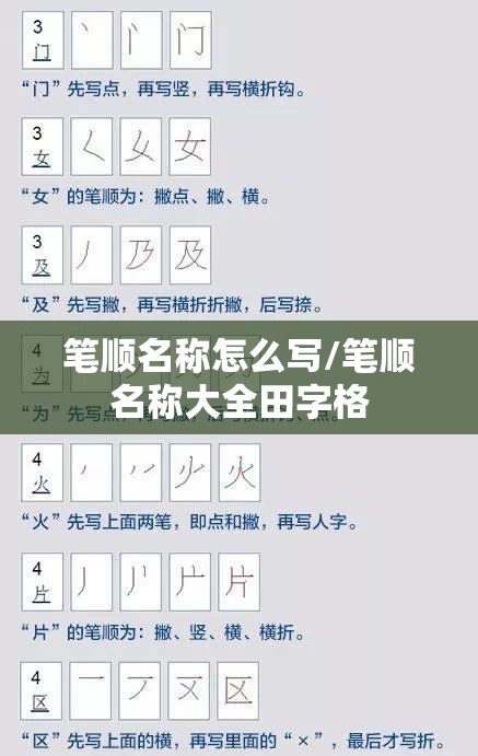 笔顺名称怎么写/笔顺名称大全田字格