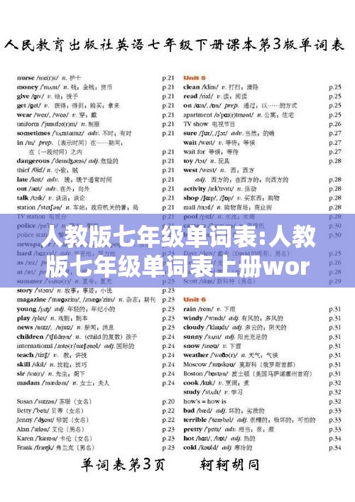 人教版七年级单词表:人教版七年级单词表上册word版